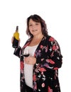 Big woman standing with a bottle wine Royalty Free Stock Photo