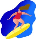 Big woman surfing - flat design