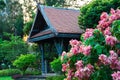 Big wooden asian country style pavilion in the beautiful garden Royalty Free Stock Photo