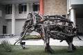 Big wooden elephant on the garden