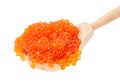 Big wooden spoon with salted russian red caviar Royalty Free Stock Photo