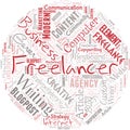Big word cloud in the shape of circle with word freelancer. Person who pursues a profession without a long-term Royalty Free Stock Photo