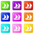 Big yacht icons 9 set Royalty Free Stock Photo