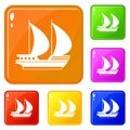 Big yacht icons set vector color Royalty Free Stock Photo