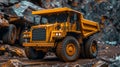 Big yellow anthracite coal mining truck in open pit mine for industrial operations Royalty Free Stock Photo