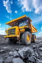 Big yellow anthracite coal mining truck in open pit mine industry for efficient extraction