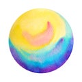 Big yellow blue full moon round circle watercolor painting illustration