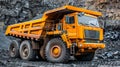 Big yellow coal mining truck in open pit quarry for extractive industry in search of coal resources Royalty Free Stock Photo