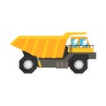 Big yellow dump truck, heavy industrial machinery vector Illustration