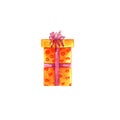 The big yellow gift box with violet bow. Royalty Free Stock Photo