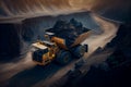 Big yellow mining truck for a coal quarry in an open pit mine.generative ai