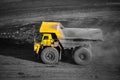 Big yellow mining truck empty body for anthracite. Open pit mine, extractive industry for coal Royalty Free Stock Photo