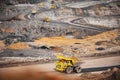 Big yellow mining truck transportation of gold ore. Open pit mine industry Royalty Free Stock Photo