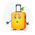 Big yellow plastic suitcase on wheels frustrate that can't travel in pandemic period