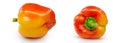 Big yellow-red bell pepper on white isolated background. Top and back view. Food, vegetable, ingredient. Design element Royalty Free Stock Photo