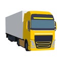 Big yellow truck pulling load, vector illustration