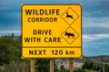 Big yellow wildlife warning road Sign Royalty Free Stock Photo