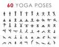 Big yoga poses asanas icons set. Vector illustrations. For logo yoga branding. Yoga people infographics. Pilates st Royalty Free Stock Photo