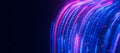 Bigdata light speed data flow turn closeup. Abstract digital data stream of quantum computing. Cyberspace of qubit Royalty Free Stock Photo