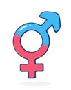 Bigender Gender Symbol. Part of LGBT community. Vector illustration. Hand drawn cartoon clip art with outline