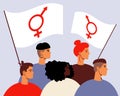 Bigender people, LGBTQ community with flag, Flat stock illustration with Non-binary persons together as bigender symbol