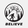 Bigfoot and Alien UFO graphic art