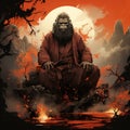 Bigfoot as a samurai warrior army ninja Japanese swords Generative AI