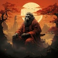 Bigfoot as a samurai warrior army ninja Japanese swords Generative AI