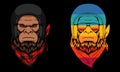 Bigfoot biker wearing a helmet and bandana lumberjack vector illustration