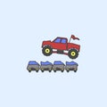 bigfoot car jumping through cars field outline icon. Element of monster trucks show icon for mobile concept and web apps. Field ou Royalty Free Stock Photo