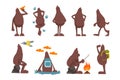 Bigfoot cartoon character set, funny mythical creature in different situations vector Illustrations on a white Royalty Free Stock Photo