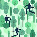 Bigfoot in forest pattern. Yeti walking in thicket. Snow man vector background. Sasquatch ornament Royalty Free Stock Photo