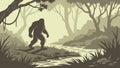 Bigfoot in forest silhouette, mythical creature scene vector design Generative AI Royalty Free Stock Photo