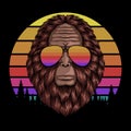 Bigfoot head eyeglasses sunset retro vector illustration