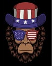 Bigfoot head wearing a uncle sam hat america vector illustration Royalty Free Stock Photo