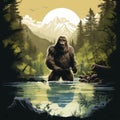 Epic Portraiture: Majestic Bigfoot Walking On The Lake