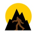 Bigfoot and mountains symbol. Yeti and forest sign
