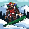 Bigfoot playing snowboard vector illustration