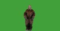 Bigfoot or Sasquatch looking and gesturing down on green screen