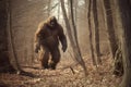 mysterious bigfoot sighting in the deep forest, generative AI illustration Royalty Free Stock Photo