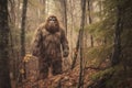 mysterious bigfoot sighting in the deep forest, generative AI illustration Royalty Free Stock Photo