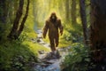 mysterious bigfoot sighting in the deep forest, generative AI illustration Royalty Free Stock Photo