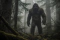 mysterious bigfoot sighting in the deep forest, generative AI illustration Royalty Free Stock Photo