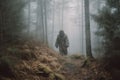 mysterious bigfoot sighting in the deep forest, generative AI illustration Royalty Free Stock Photo