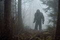 mysterious bigfoot sighting in the deep forest, generative AI illustration Royalty Free Stock Photo