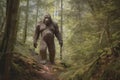 mysterious bigfoot sighting in the deep forest, generative AI illustration Royalty Free Stock Photo