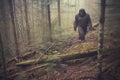 mysterious bigfoot sighting in the deep forest, generative AI illustration Royalty Free Stock Photo