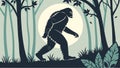 Bigfoot silhouette in forest, mysterious creature art vector design Generative AI Royalty Free Stock Photo