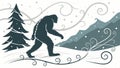 Bigfoot silhouette forest, mythical creature and mystery illustration vector design Generative AI Royalty Free Stock Photo