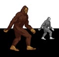 Bigfoot walking - mystical creature sasquatch colored and grayscale